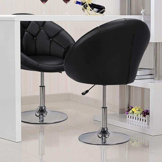 Yaheetech Adjustable Vanity Chair with Round Tufted Back Swivel Leather Salon Chair for Bedroom Living Room Office Black