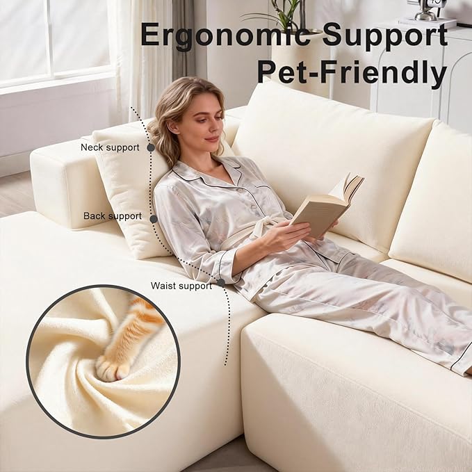 Moliy 108 Modular Chenille Sectional Couch - L Shaped Cloud Comfy Deep Seat Sectional Couches for Living Room No Assembly Required Sofas for Living Room （Beige）