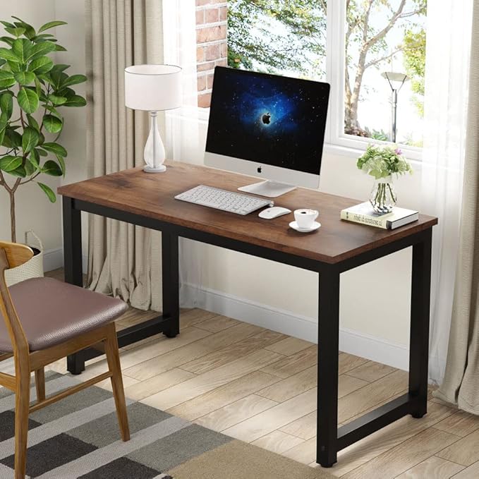 Tribesigns Modern Simple Computer Desk 47 inch Vintage Office Desk Computer Table Study Writing Study Desk Workstation for Home Office Rustic Brown