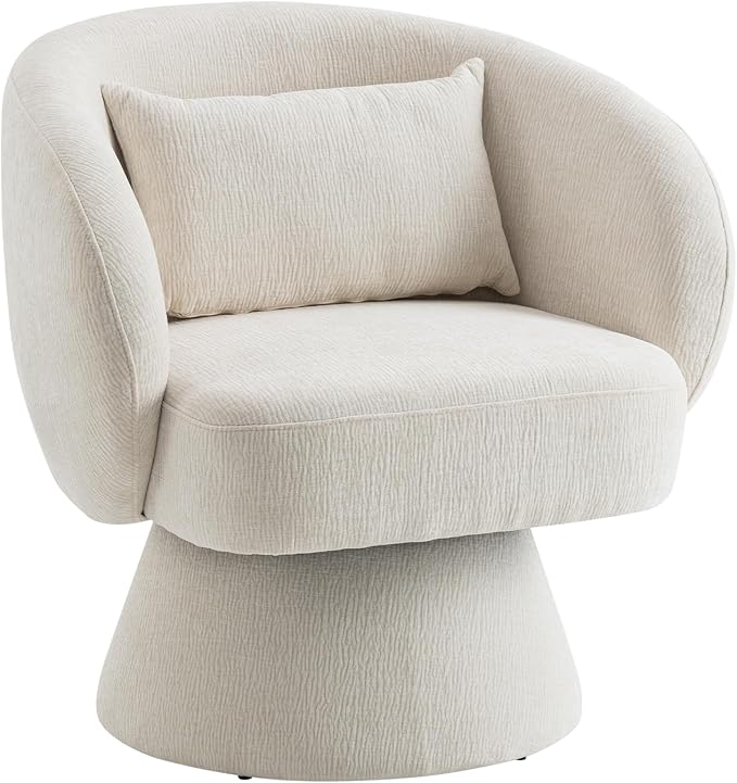 Swivel Accent Chair Sherpa Bucket Chair Velvet Upholstered Armchair 360° Swivel Bucket Shaped Armchair with Pillow and Round Back for Living Room Bedroom Nursery (Beige)