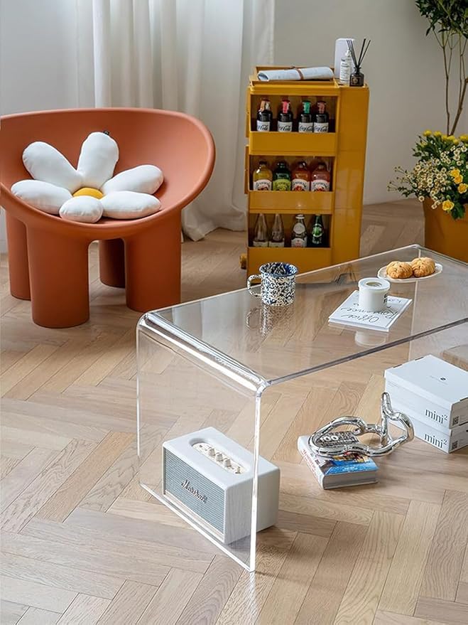 Acrylic Thick Coffee Table for Living Room. 34 Modern Minimalist Rectangular and Clear End Table.Easy to Clean and Safe Rounded Edges (16.9 D x 34.6 W x 14.6 H)