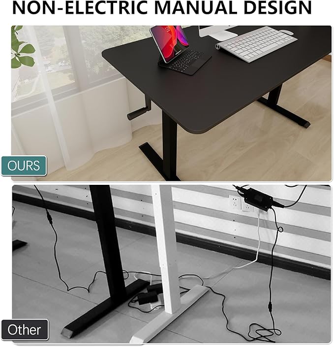 Whole Piece Manual Standing Desk Adjustable Height with Lockable Casters- Hand Crank Stand up Desk with Wheels Mobile Sit to Stand Workstation with Handle