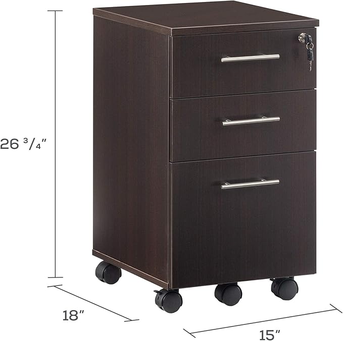Mayline MNBBFLDC Medina 3-Drawer Lockable Mobile File Cabinet 26.75H Mocha Laminate