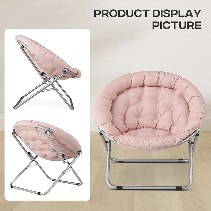 Cozy Saucer Chair Living Room Chair Faux Fur Soft Thick Padded Folding Chair Comfortable Moon Chair for Living Room Bedroom Reading Nook Modern Style 2 Pack Pink