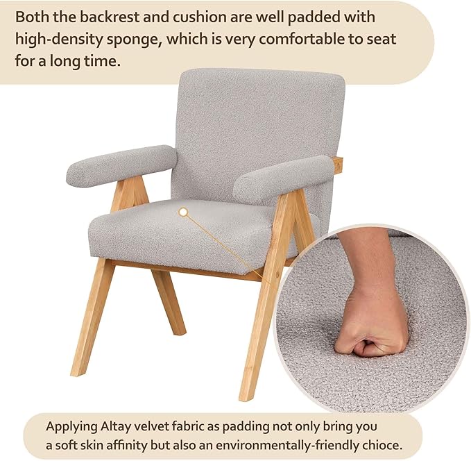 Modern Velvet Upholstered Accent Chairs Set of 2 with Wood Frame and Armrest Fabric Wooden Armchairs for Living Room Bedroom Office Reading Room (Gray)