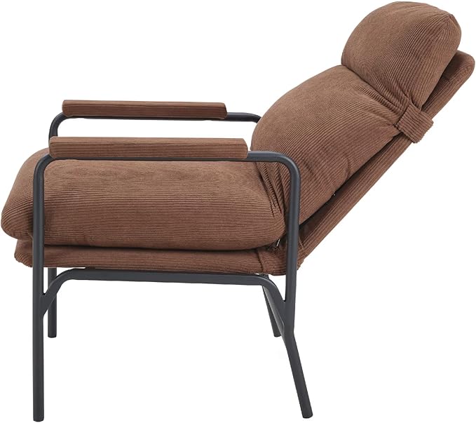 Accent Recliner Chair with Adjustable Backrest Corduroy Upholstered Lounge Chair with Metal Frame for Living Room Bedroom Office Brown