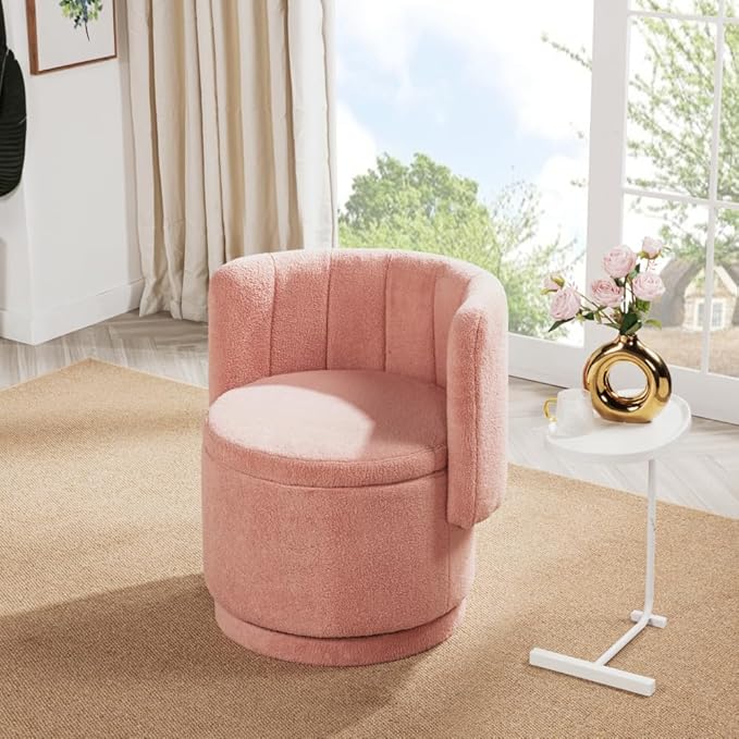 Stylish and Minimalist Teddy Fleece Single Sofa Chair with Arms and Pillow Armchair Accent Chair for Living Room Bedroom StudyGrey (Pink + Boucle)