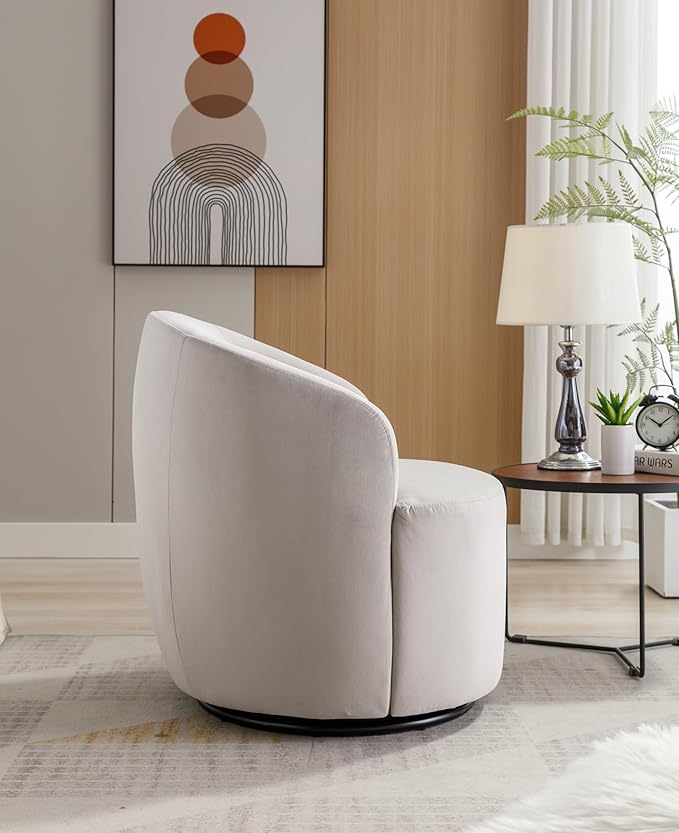 Swivel Barrel Accent Chair Velvet 360° Swivel Chair Small Leisure Chair Single Sofa Chair with Metal Swivel Base for Living Room Hotel Bedroom Office Coffee Shop (Gray + Velvet)