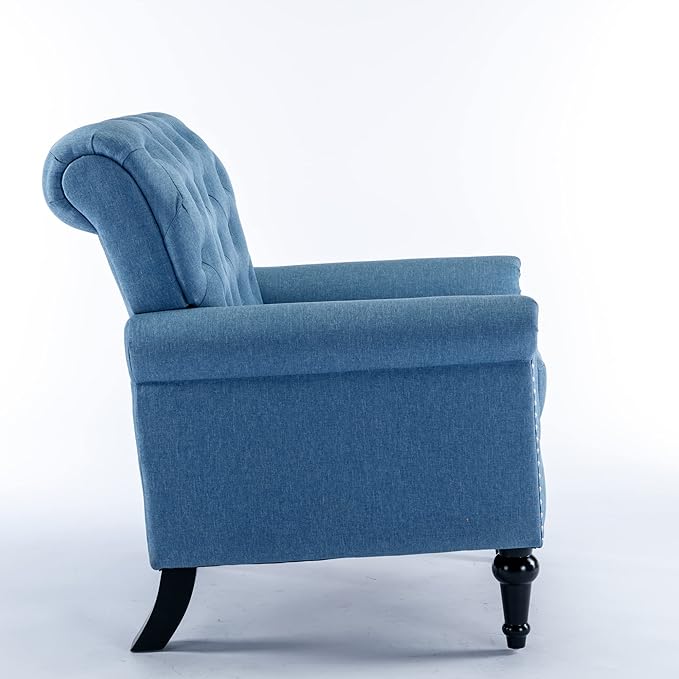 Upholstered Accent ChairsMid Century Armchair Sofa ChairsComfy Living Room ChairButton Tufted Reading Chair for Living Room BedroomStudy (1 Blue)