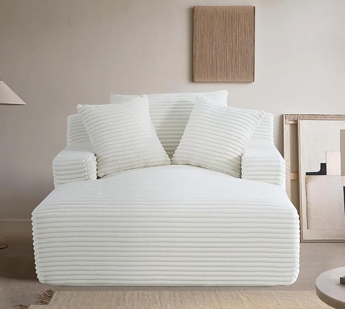Container Furniture Chamden Oversized Chaise Lounge Chair Modern Corduroy Sofa Bed with Full Foam Cushioning Cozy Convertible Sleeper for Living Room or Bedroom Ivory