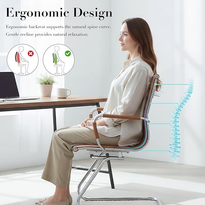 CIMOTA Waiting Room Chairs Set of 6 Leather Office Guest Chair Mid Back Reception Chairs with Sled Base for Meeting/Patient/Conference Room Coffee 6PCS