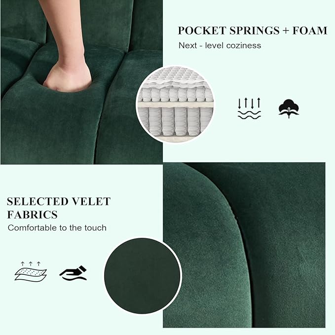 Modern Accent Chair Velvet Upholstered Fuzzy Club Chairs with Tufted Design Comfy Living Room Chair with Metal Legs Padded Reading Chair for Reading Room (Green-Velvet)