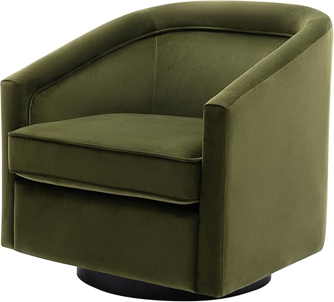 Wovenbyrd 360° Swivel Accent Chair Mid-Century Modern Velvet Upholstered Barrel Chair with Metal Base Comfy Living Room Chair Fully Assembled Sage Green