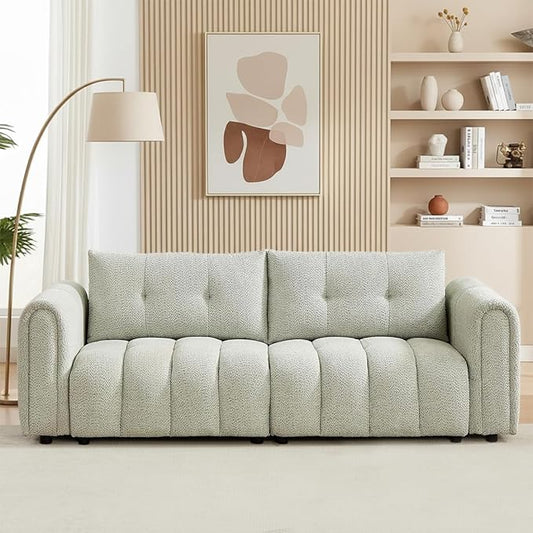 Mid Century Modern Boucle Sofas for Living Room 3 Seater Couch with Deep Seat Comfy Sherpa Cloud Couch Oversized Loveseat for Apartment Bedroom Home Office 91.5 Inch Mint Green