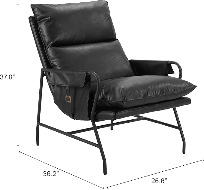 Zuo Halaus Accent Chair Black Black Accent Chair Modern Style Faux Leather Plush and Durable Faux Leather Fabric Plywood Indoor Living 26.6 W x 36.2 D x 37.8 H Non-Stackable