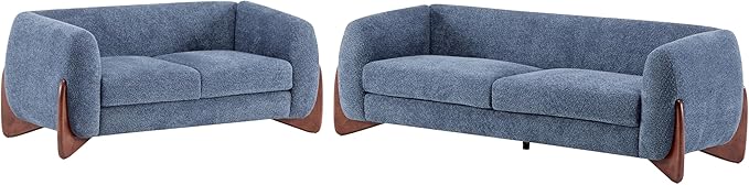 Christopher Knight Home Almad 2 Pieces Sofa Couch Set Cozy 3-Seater Sofa and Loveseat for Living Room Upholstered Couch Chair Soft Seating Lounge Sofa with Wood Frame Boucle Fabric Navy Blue