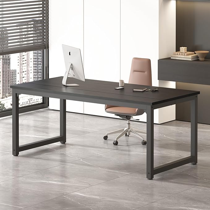 70×30.7 Inch Computer Desk with Deeper &amp Thicker Desktop Executive Office Desk with Metal Frame Gaming Writing Work Desk for Home Office Study Bedroom Work from Home (Black-)
