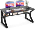 47 inch Computer Desk Office Desk w/Storage Shelf &amp Cable Management Work Table w/Sturdy U-Shaped Metal Frame &amp Deeper Desktop Study Writing Desk for Home Office Bedroom (Black 47inch)