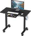SHW 40-Inch Mobile Electric Height Adjustable Sit to Stand Desk with Drawer Hanging Hooks and Cable Management Black