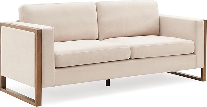 Merax 79 Loveseat Sofa Modern Sofa with Solid Wood Legs Elegant Comfortable Spacious 2-Seater Sofa Couch for Living Rooms Bedrooms Apartment Office (Taupe Brown Frame)