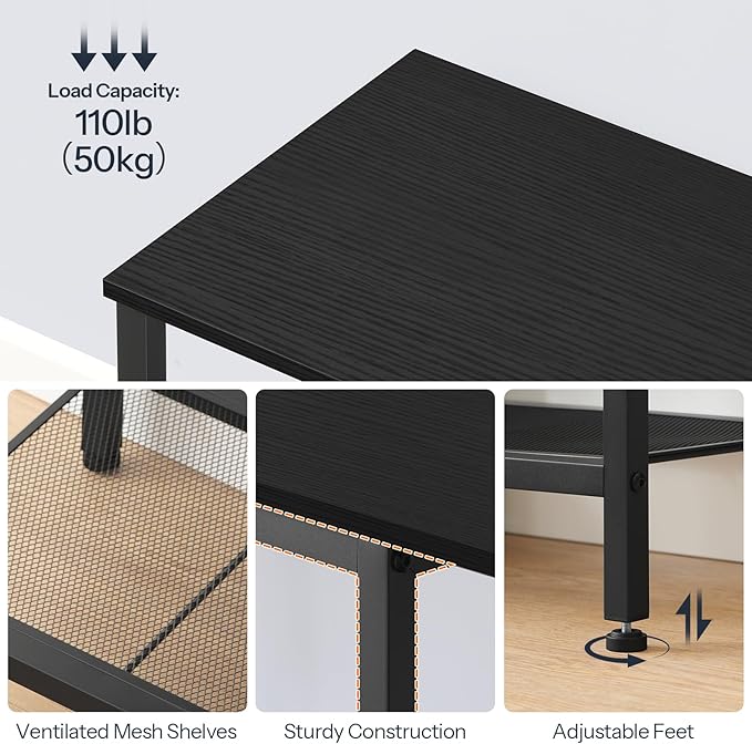 HOOBRO TV Stand with Charging Station to 55 Inches LED Entertainment Center Media TV Console Table with Open Storage Shelving for Living Room Bedroom Black BB122UDDS01
