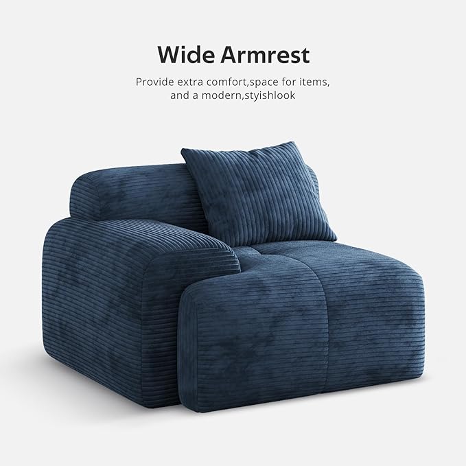 118 Oversized 3-Seater Cloud CouchL-Shaped Boneless Couch Modern Corduroy Upholstery couches for Living Room Modular sectional SofaMovable Ottoman No Assembly Required (Blue)