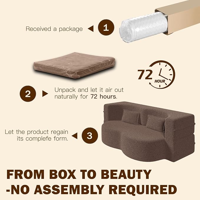 Newfun 78 Convertible Sofa Bed 2 in 1 Folding Couch Bed Futon Sofa Bed with Two Pillows Loveseat Sofa for Living Room Bedroom Lounge Compressed Modern Sofa No Assembly Required (Brown)