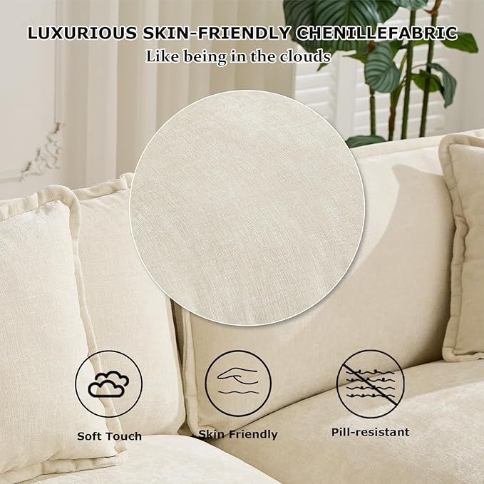 Sofa Couch for Living RoomModern Modular Sectional Sofa 2-Seat 78 Chenille Removable Memory Foam Sofa with 2 Throw Pillows2 Lumbar Pillowsfor Bedroom ApartmentBeige