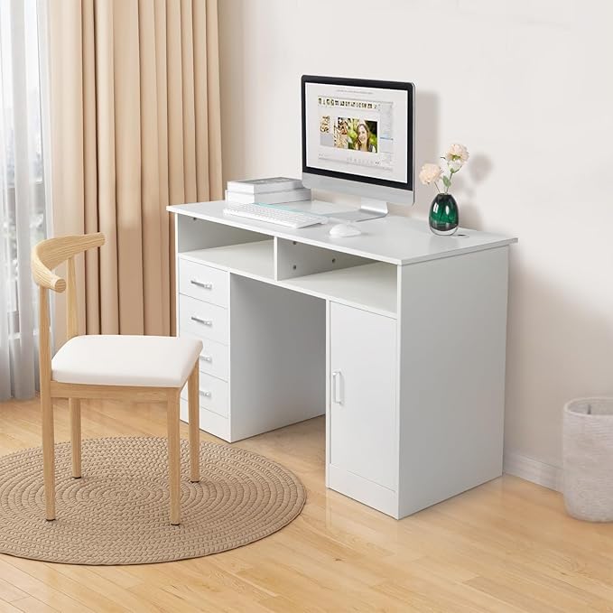 Home Office Desks Laptop Desk Compact Side Table Writing Table with Storage Cabinet Corner Computer Desk with Storage Cabinet Corner Home Office Desk for PC Executive Writing Study Work 120x50x78CM