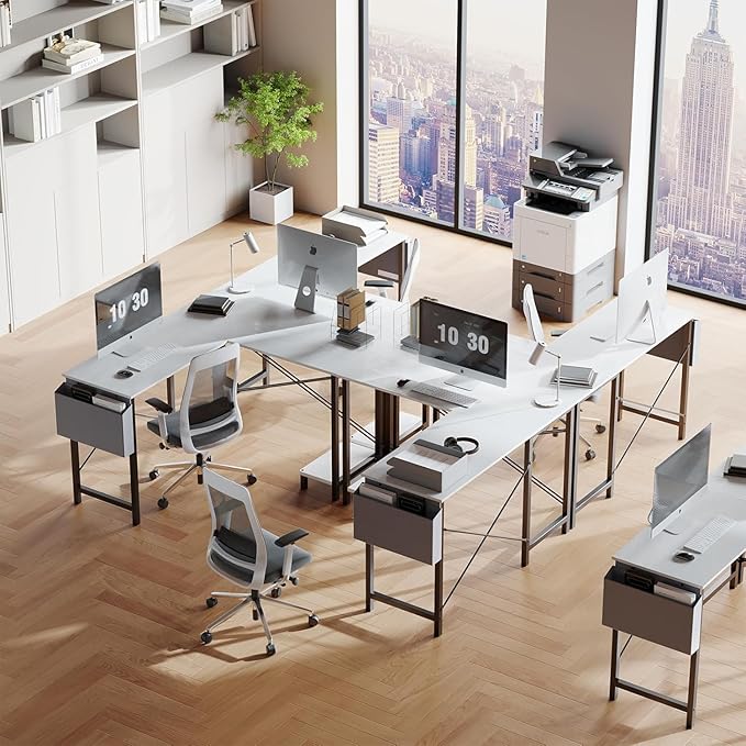 Sweetcrispy L Shaped Desk - Computer Desk Corner Desks Gaming Desk PC Table with CPU Stand Side Bag for Home Office Dorm Sturdy Writing Workstation White 50-Inch