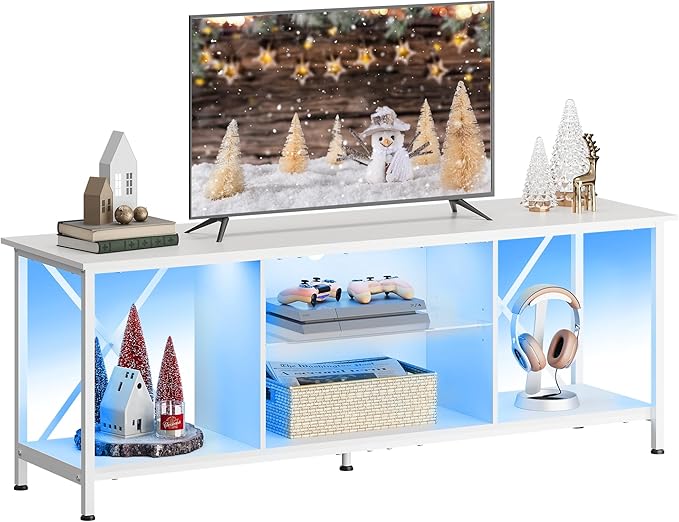 WLIVE Industrial TV Stand with LED Lights for Up to 65 TVs Waterproof &amp Scratch-Resistant Adjustable Shelves Modern Entertainment Center for Living Room White