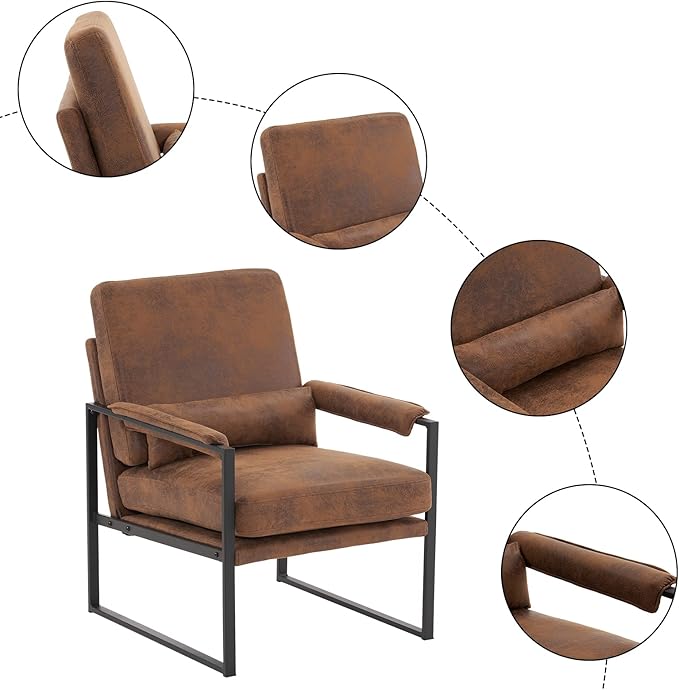 Mid-Century Armchair with Solid Wood FrameLiving Room Chair with Extra-Thick Padded Backrest and Seat CushionSingle Sofa Chairs with Non-Slip Feet105° Slop BackLinen Accent Chair for ClubOffice
