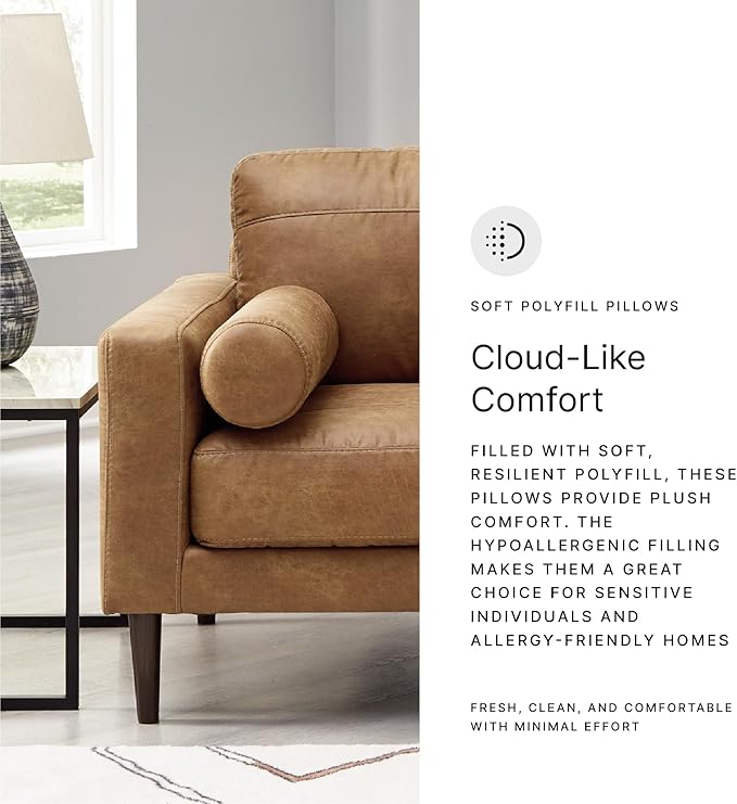 Signature Design by Ashley Telora Modern Faux Leather Loveseat with 2 Bolster Pillows Dark Brown