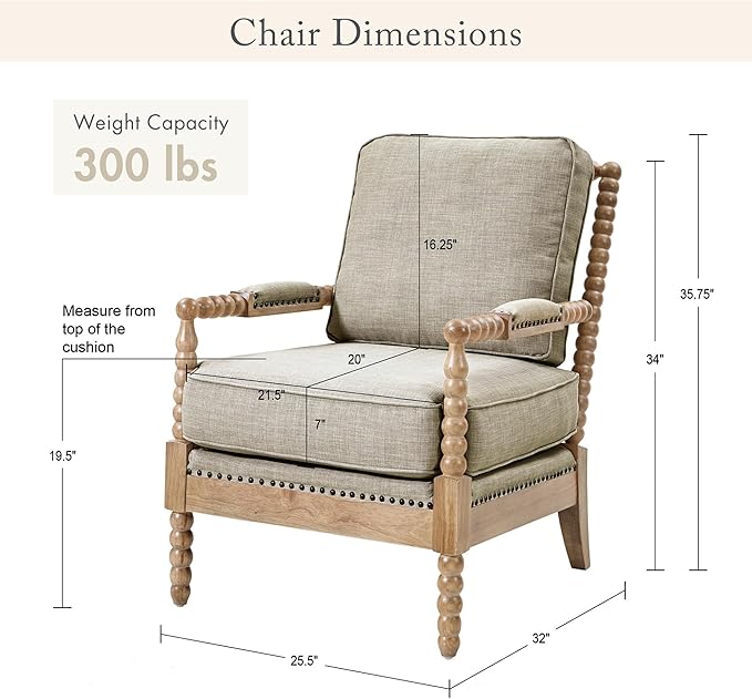 Madison Park Donohue Mid-Century Modern Accent Chairs for Living Room with Nailhead Trim Solid Wood Oakwood Finish Upholstered Seat Lounge for Reading Bedroom Furniture Light Grey