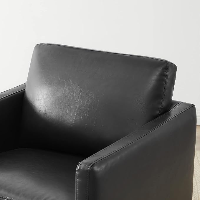 CHITA Swivel Accent Chair Faux Leather FSC Certified Mid Century Modern Arm Chair for Living Room and Bedroom Fully Assembled Black