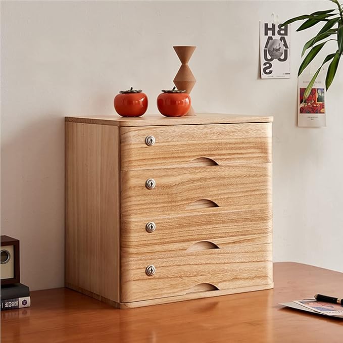Desktop File Cabinet - Solid Wood Storage Box - Desktop Organizer Solid Wood Storage Box Small Chest of Drawers Put A4 Paper Small Chest of Drawers Put A4 Paper (B 4 Drawer)
