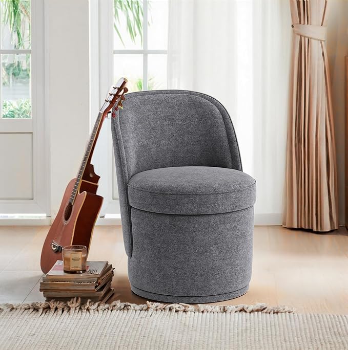 Swivel Accent Chair Set of 2 360° Swivel Round Chair with Hidden Storage Vanity Chairs Modern Small Barrel Armchair for Living Room/Bedroom Darkgrey