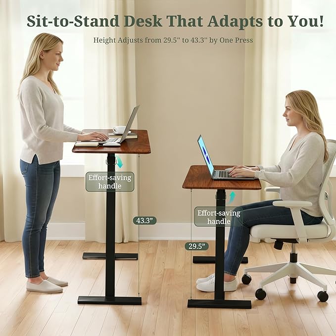 Mobile Standing Desk Adjustable Height Desk with Hidden Casters Portable Laptop Computer Table with Rolling Wheels for Sit Stand Workstation Compact and Sturdy for Home Office Dorm Brown