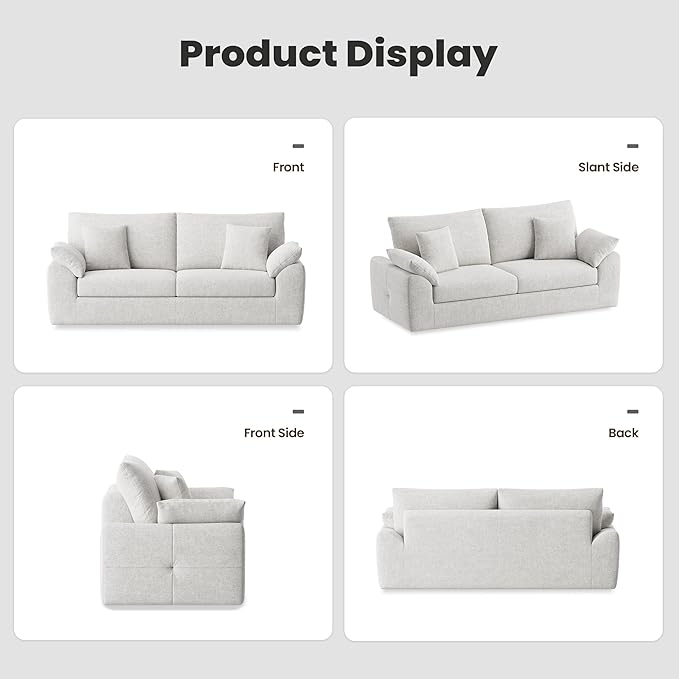 89.8 Modern Loveseat Sofa for Living Room Cloud Boneless Couches with 4 Pillows Mid Century Loveseat couches for Small Place No Assembly Required Beige