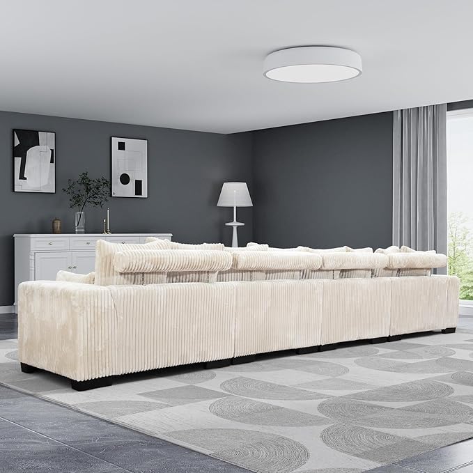 Legend Vansen Modular Sectional Couch Upholstered Corduroy Sofa with Deep Seat and Widened ArmrestsComfy Sectional Couches for Living RoomBedroom (Cream 6 Seat Sofa)