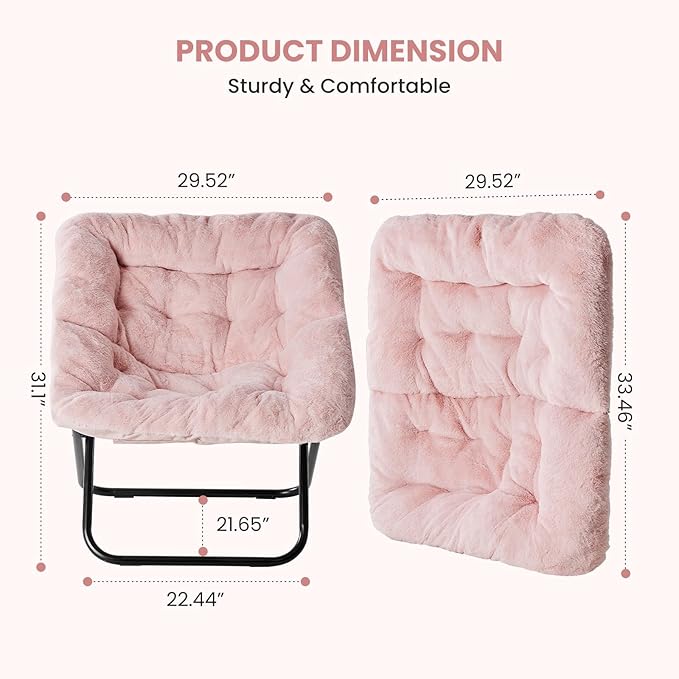 Comfy Saucer Chair Faux Fur Disc Chair Foldable Lounge Lazy Chairs for Living Room Bedroom Dorm Reading Chair for Kids Adults Girls Teens Pink