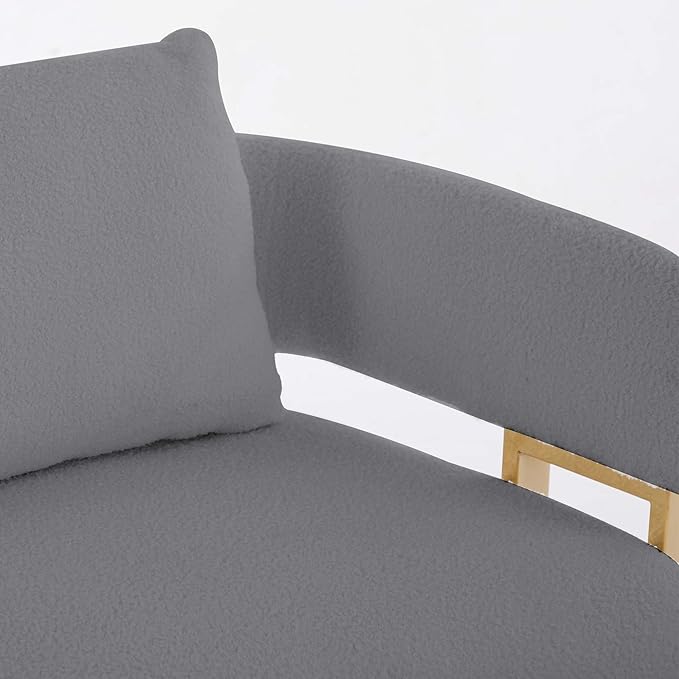 Teddy Fabric Accent Chair Modern Side Chair with Gold Metal Legs 51 Inch Wide Upholstered Loveseat for Living Room Dressing Area Office (Grey+Gold)