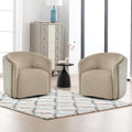 CANMOV Swivel Accent Chair Set of 2 360° Swivel Barrel Chair with Armrest Modern Round Armchair for Living Room Bedroom No Assembly Brown&ampWhite