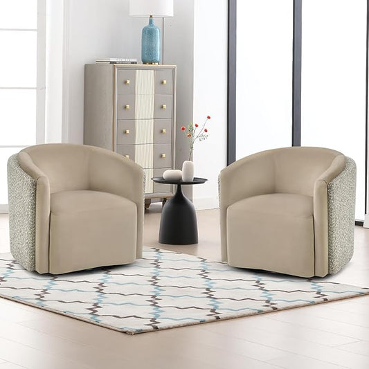 CANMOV Swivel Accent Chair Set of 2 360° Swivel Barrel Chair with Armrest Modern Round Armchair for Living Room Bedroom No Assembly Brown&ampWhite