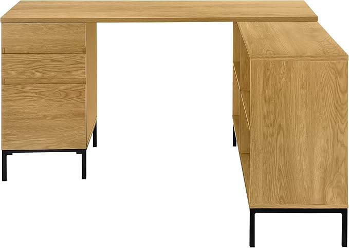 Monarch Specialties 7491 Computer Desk Home Office Corner Storage Drawers 60 Shape Work Laptop Metal Laminate Brown Black Contemporary Modern Desk-60 L Light Oak 60 L x 60 W x 31 H