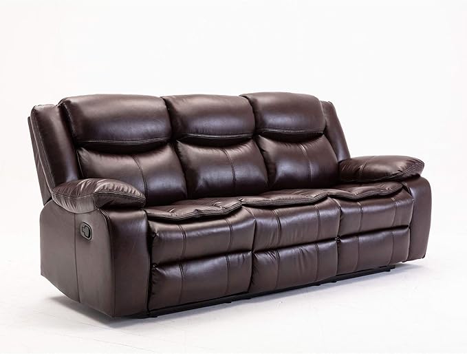 Familymill Breathable Leather Manual Reclining 3-Seat Sofa for Living Room/Office/RV