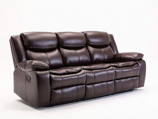 Familymill Breathable Leather Manual Reclining 3-Seat Sofa for Living Room/Office/RV