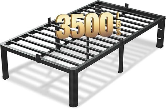 18 Inch Twin XL Bed Frame 3500Lbs Heavy Duty Metal Platform with Round Corner Legs Mattress Slide Stopper Steel Slat Support No Box Spring Needed Noise Free Non-Slip Easy Assembly