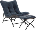 Tiita Accent Lazy Chair with Ottoman Comfy Lounge Chair with Metal Frame and Plush Fabric Thick Cushion Seated Cozy Recliner Chair for Reading Room Living Room Bedroom Office Dark Gray