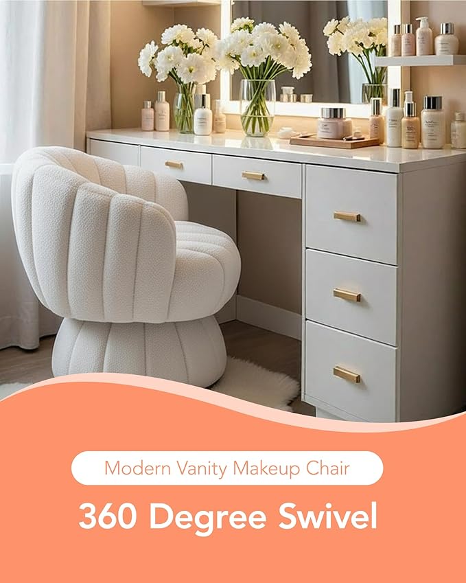 Vanity 360-Degree Swivel Accent Chair - Mid Century Modern Plush Round Makeup Chair Relaxing Comfy Lounge Sofa Arm Chairs Idear for Living Room Bedroom (Beige Velvet Fabric)